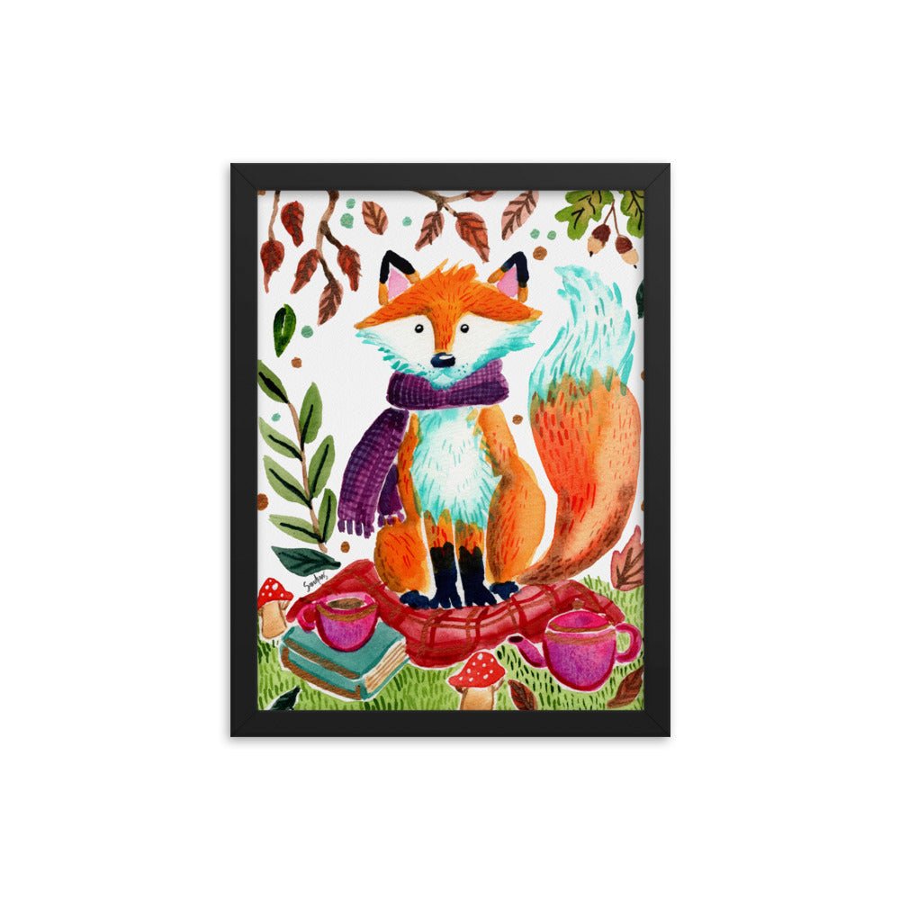 Cozy Fox Picknicking Autumn Scene – Framed Poster 🍂🦊✨ - SANDRAAS