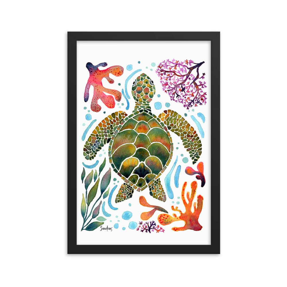 🐢 Framed Poster – Turtle & Corals – Ocean Calm Meets Artful Charm - SANDRAAS