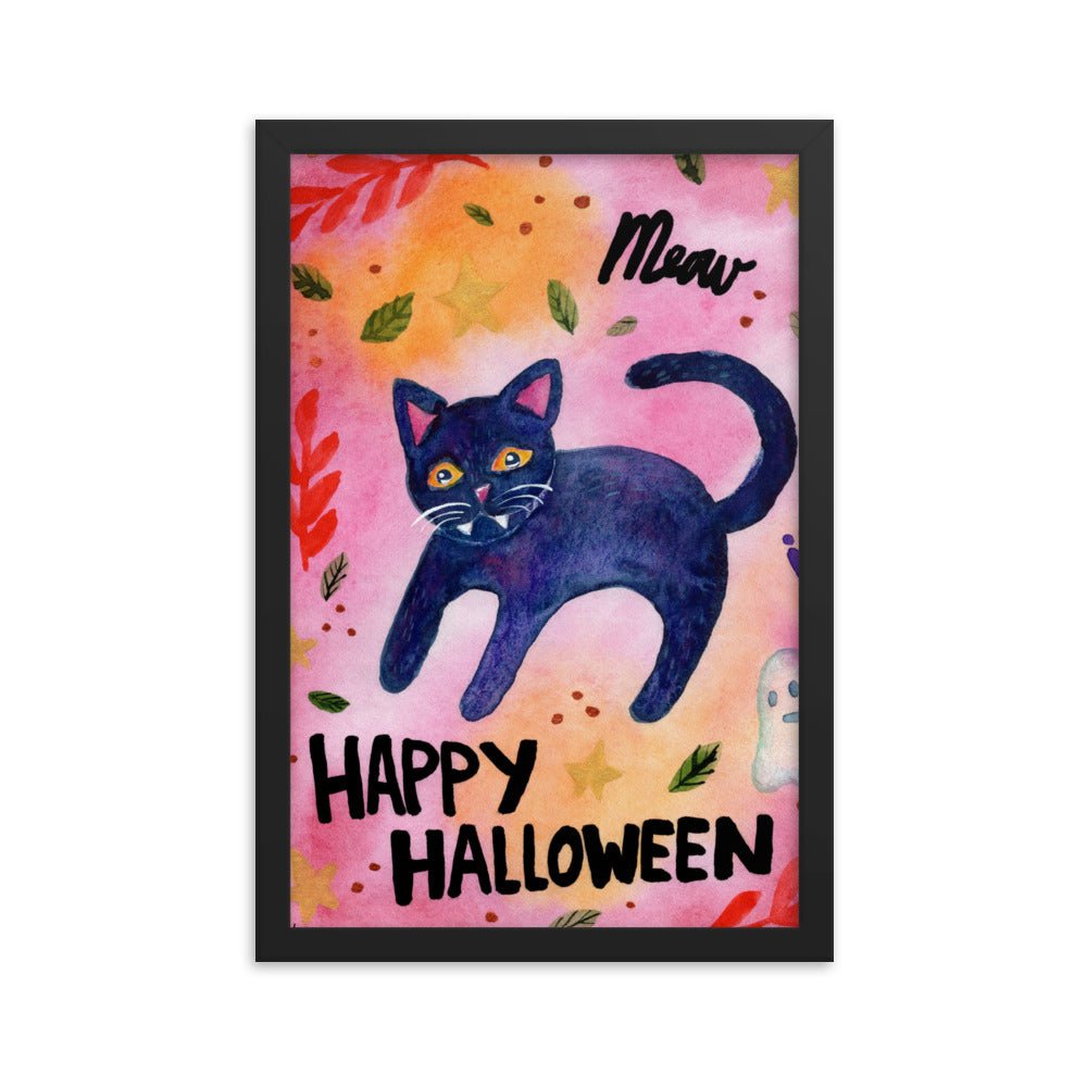 Framed Poster – Halloween Black Cat "Meow" 🐈⬛🎃 - SANDRAAS