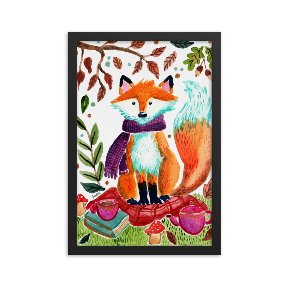 Cozy Fox Picknicking Autumn Scene – Framed Poster 🍂🦊✨ - SANDRAAS