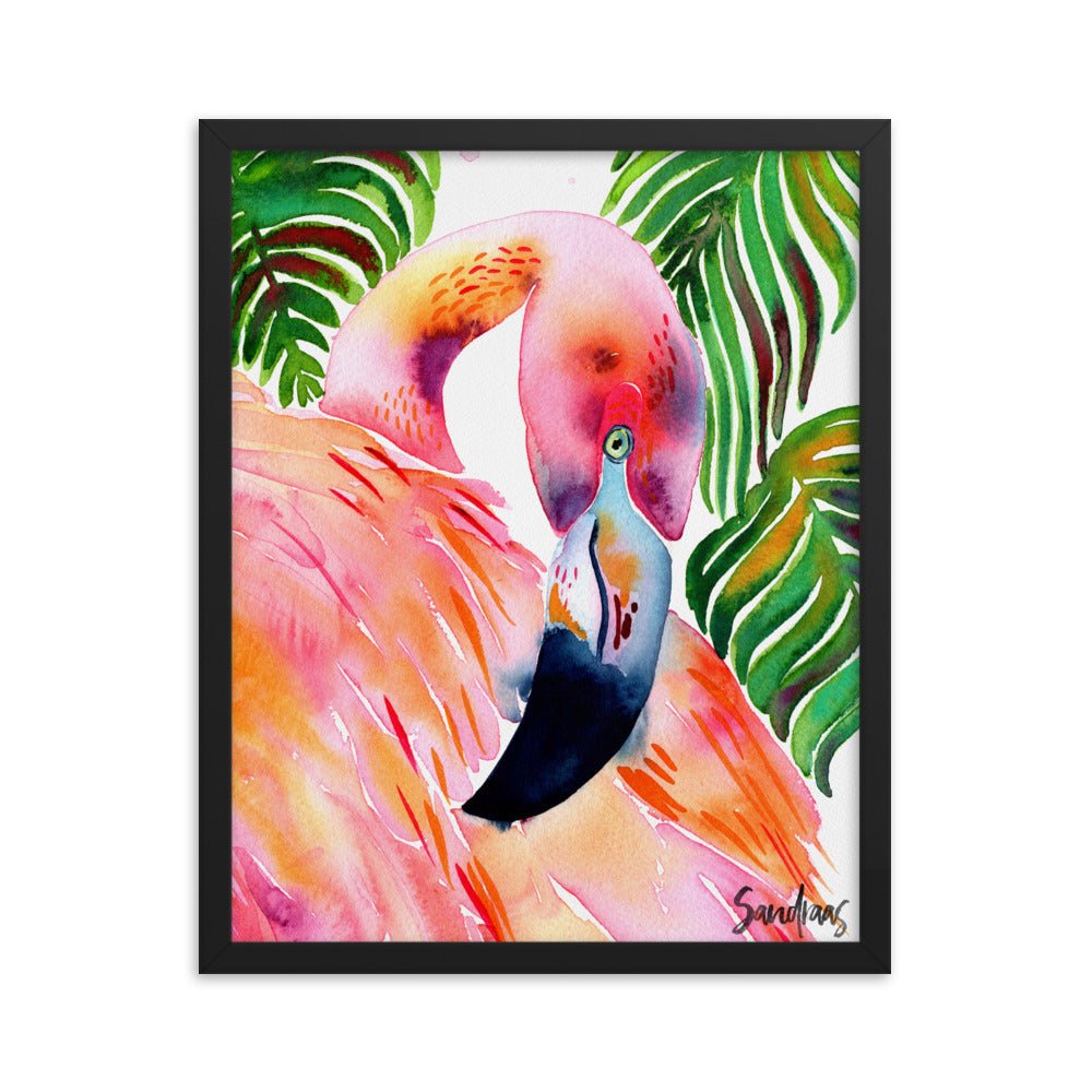🦩 Framed Poster – Flamingo & Tropical Leaves – A Splash of Pink Paradise - SANDRAAS