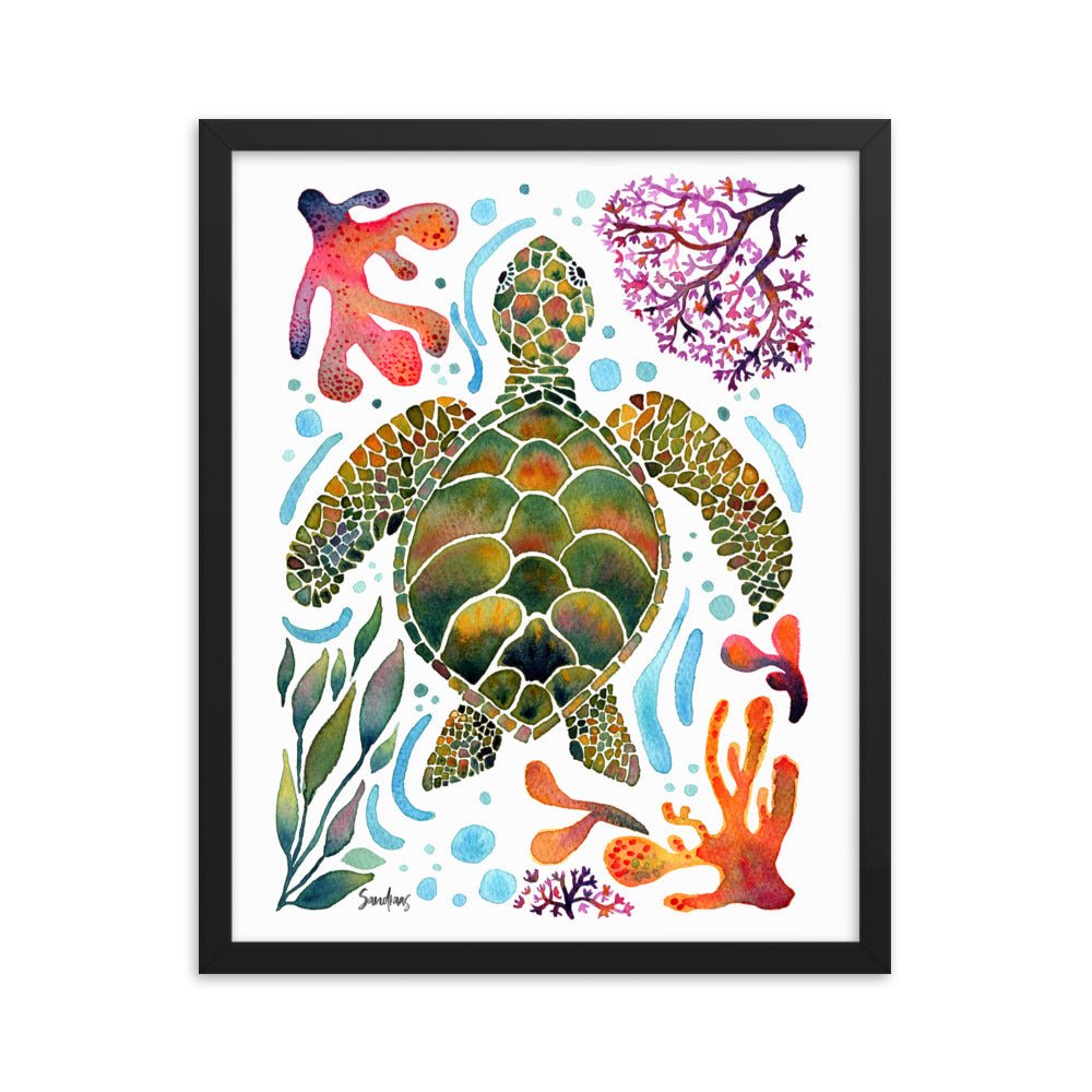 🐢 Framed Poster – Turtle & Corals – Ocean Calm Meets Artful Charm - SANDRAAS