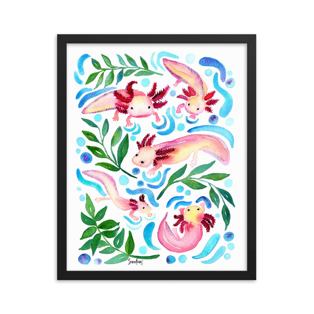 🦎 Framed Poster – Axolotls – Underwater Whimsy for Your Walls - SANDRAAS