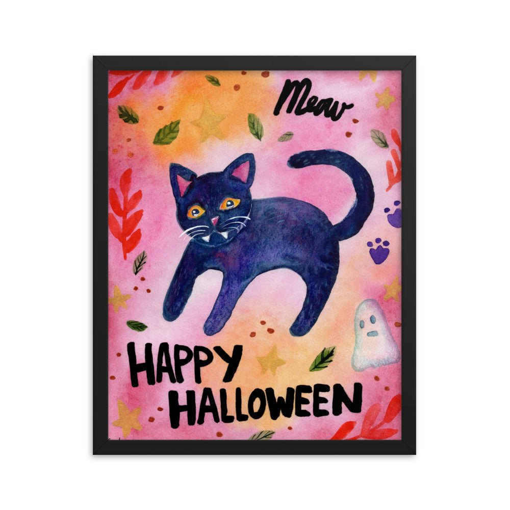 Framed Poster – Halloween Black Cat "Meow" 🐈⬛🎃 - SANDRAAS