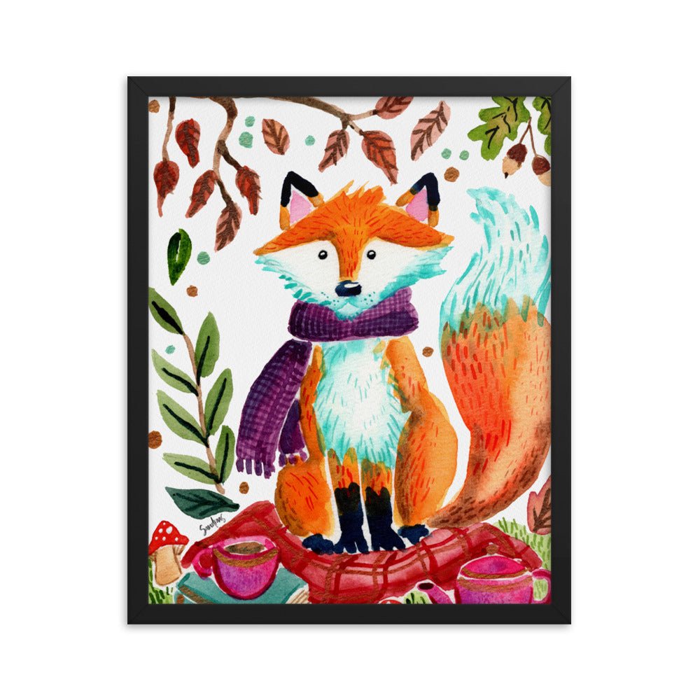 Cozy Fox Picknicking Autumn Scene – Framed Poster 🍂🦊✨ - SANDRAAS