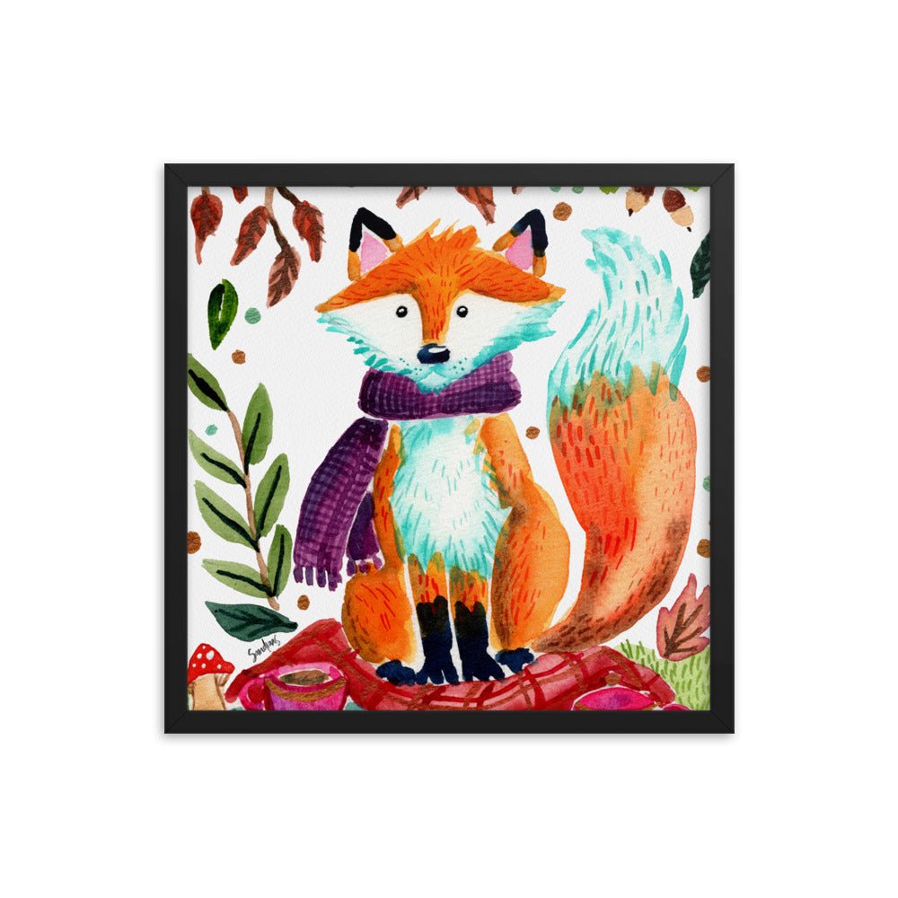 Cozy Fox Picknicking Autumn Scene – Framed Poster 🍂🦊✨ - SANDRAAS