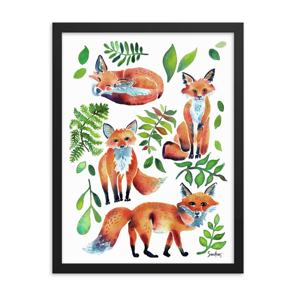 🦊 Framed Poster – Watercolor Foxes – Cozy Woodland Charm for Your Walls - SANDRAAS