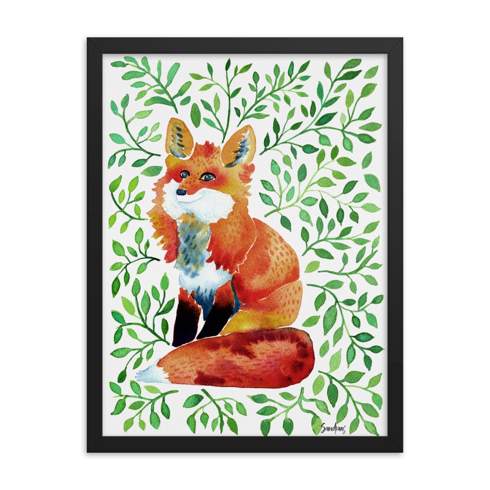 🦊 Framed Poster – Watercolor Fox – Woodland Whimsy for Your Walls - SANDRAAS