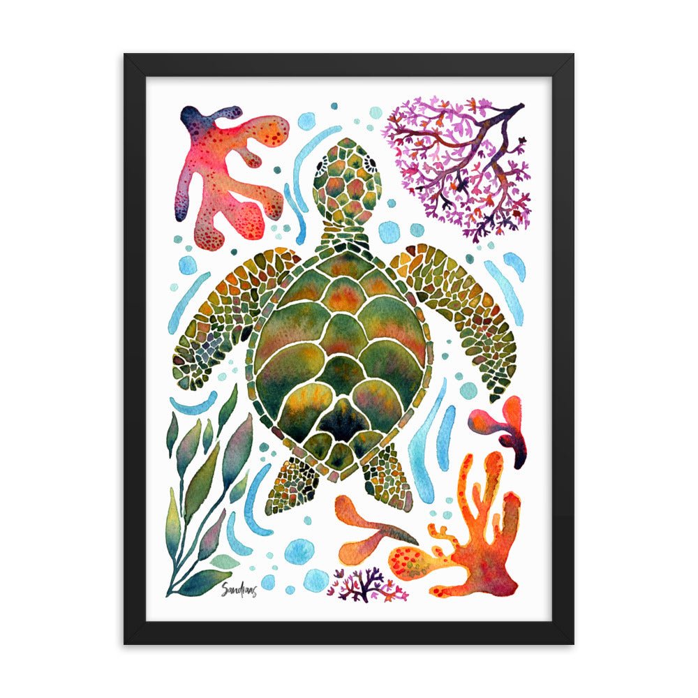 🐢 Framed Poster – Turtle & Corals – Ocean Calm Meets Artful Charm - SANDRAAS