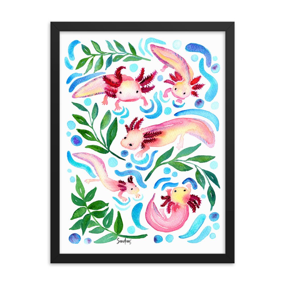 🦎 Framed Poster – Axolotls – Underwater Whimsy for Your Walls - SANDRAAS