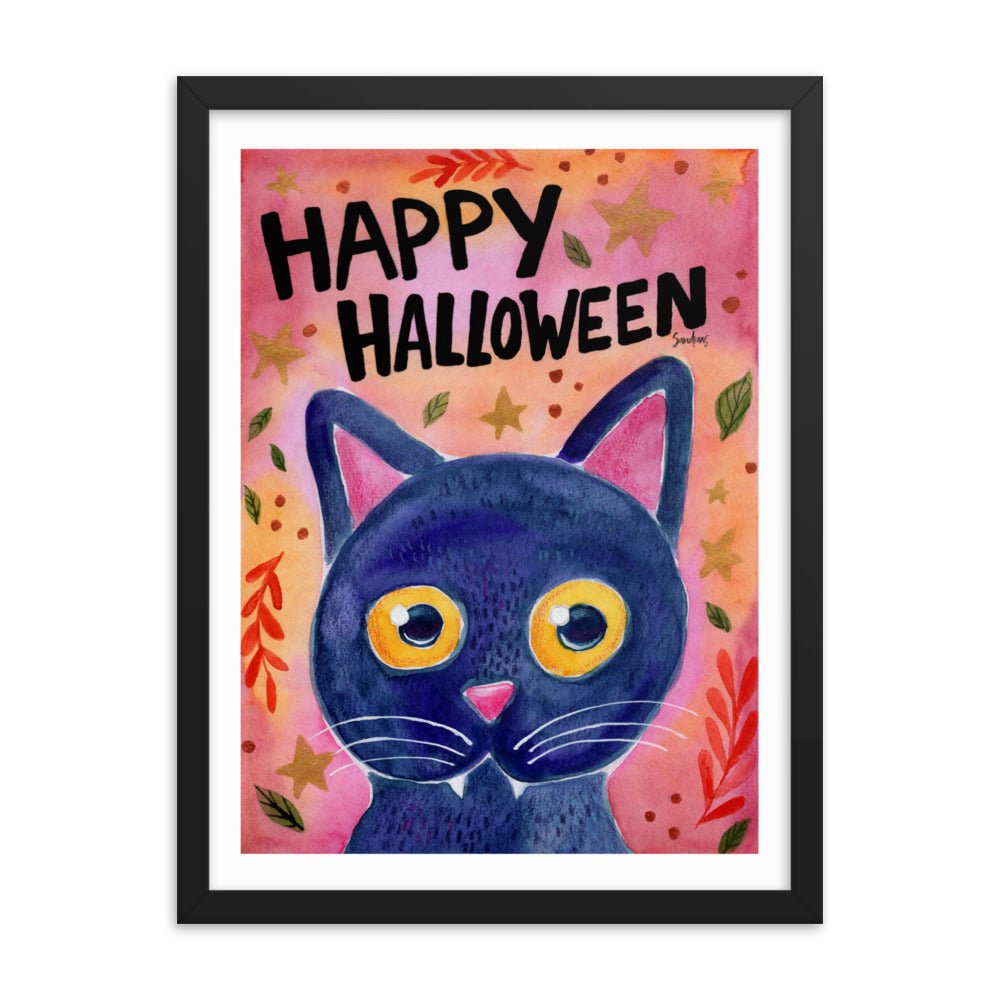 Framed Poster – Halloween Black Cat 🐈⬛🎃 - SANDRAAS