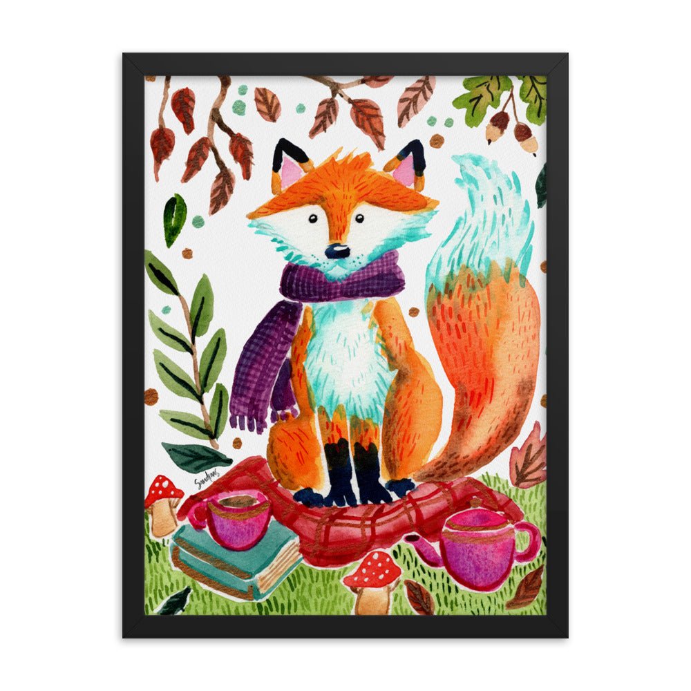 Cozy Fox Picknicking Autumn Scene – Framed Poster 🍂🦊✨ - SANDRAAS