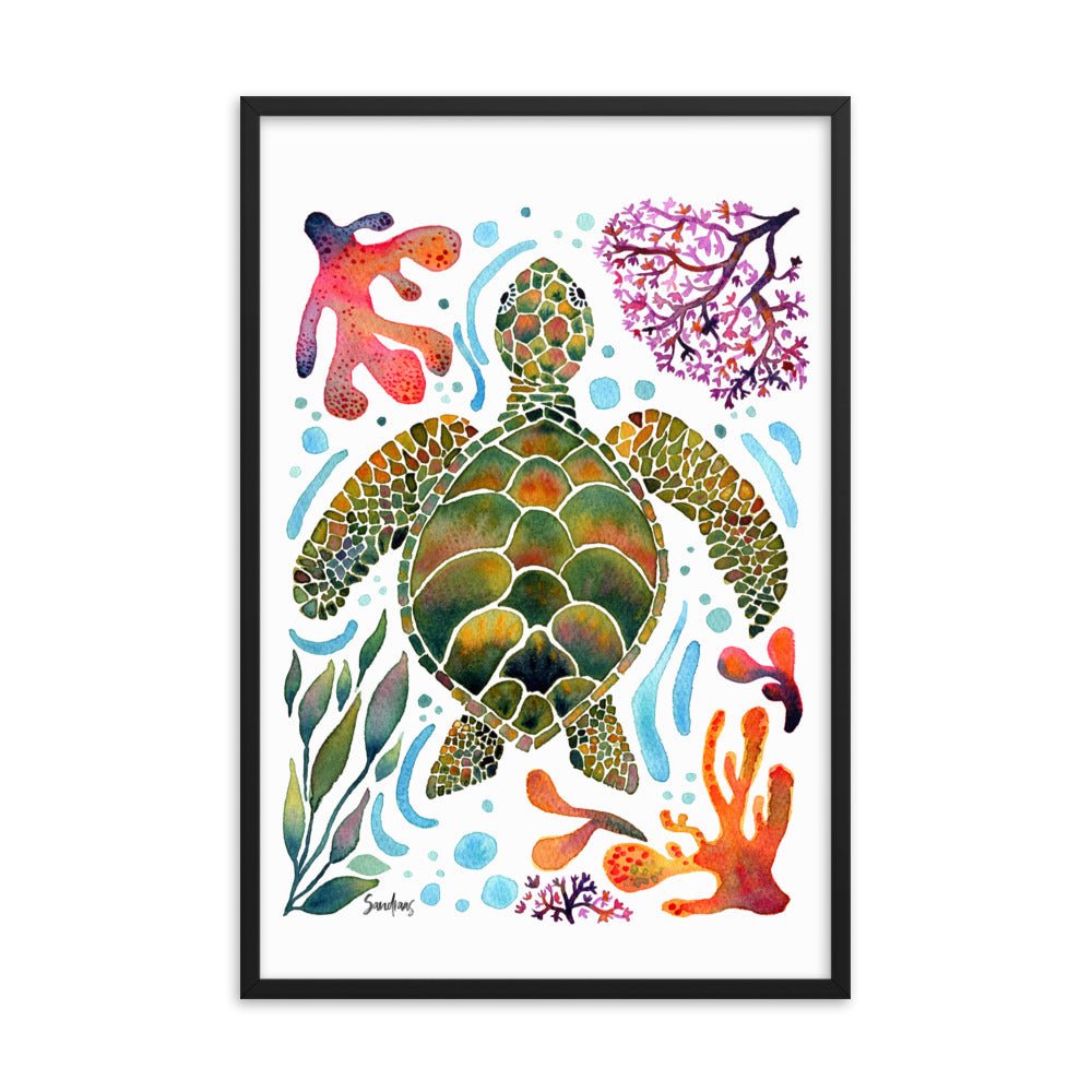 🐢 Framed Poster – Turtle & Corals – Ocean Calm Meets Artful Charm - SANDRAAS
