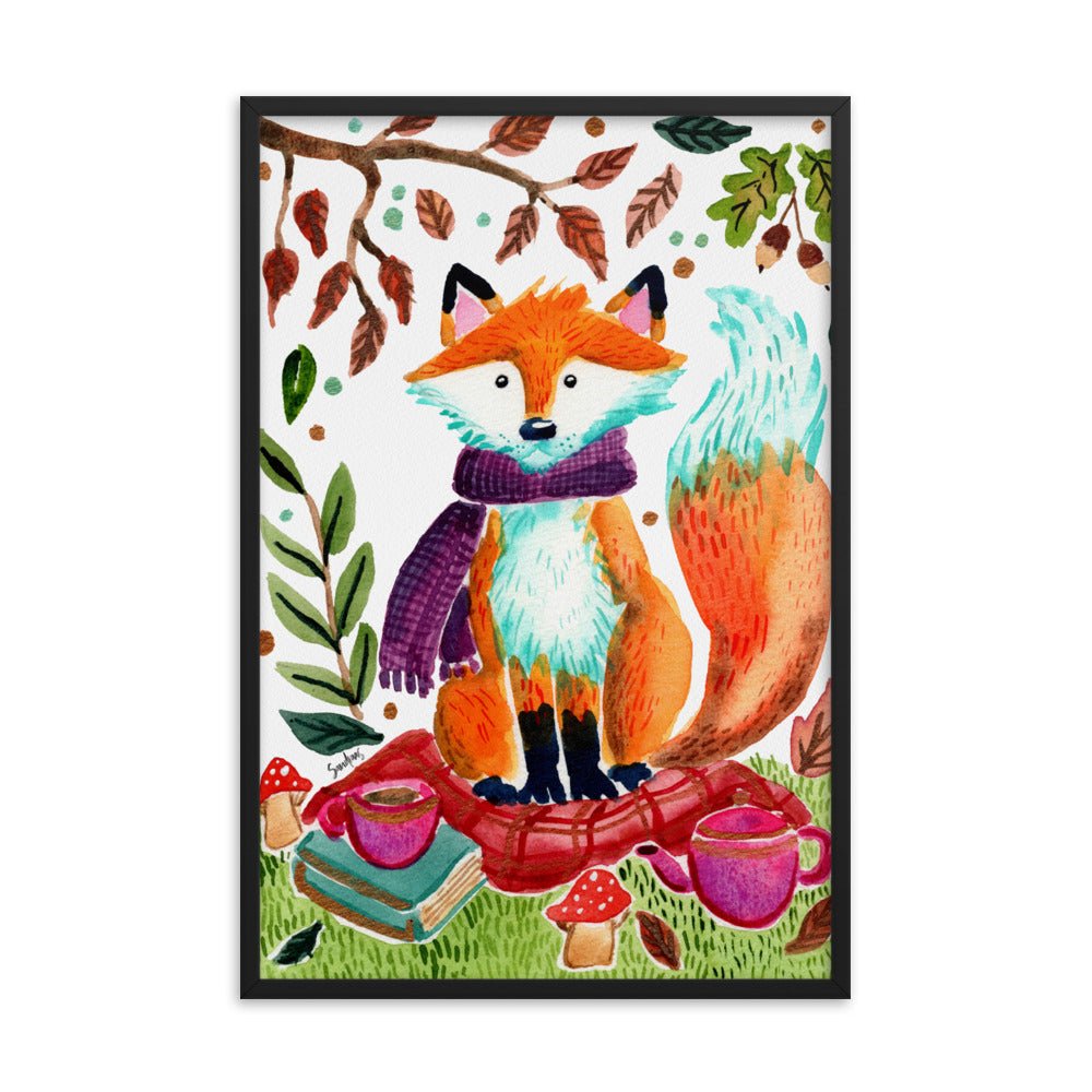 Cozy Fox Picknicking Autumn Scene – Framed Poster 🍂🦊✨ - SANDRAAS