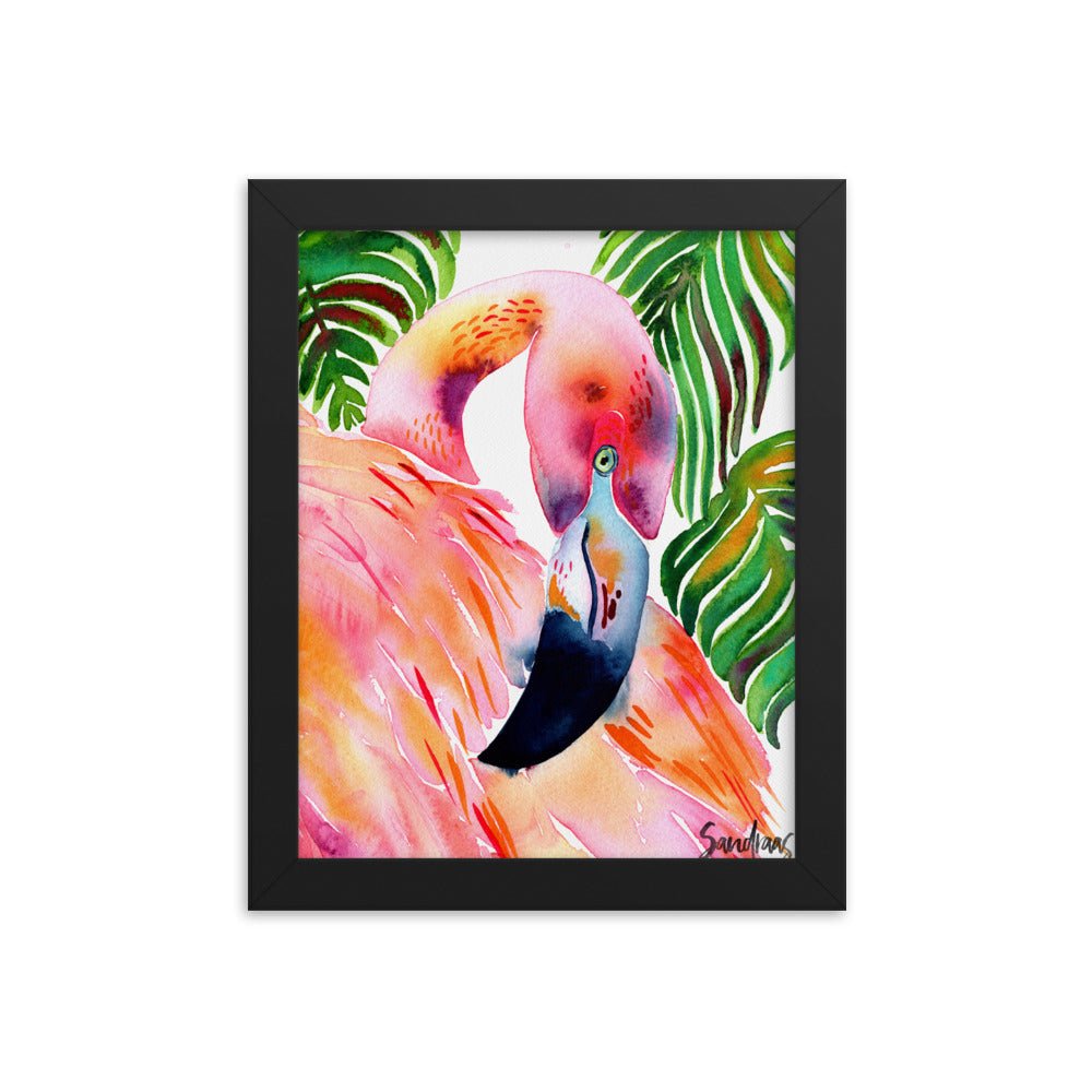 🦩 Framed Poster – Flamingo & Tropical Leaves – A Splash of Pink Paradise - SANDRAAS