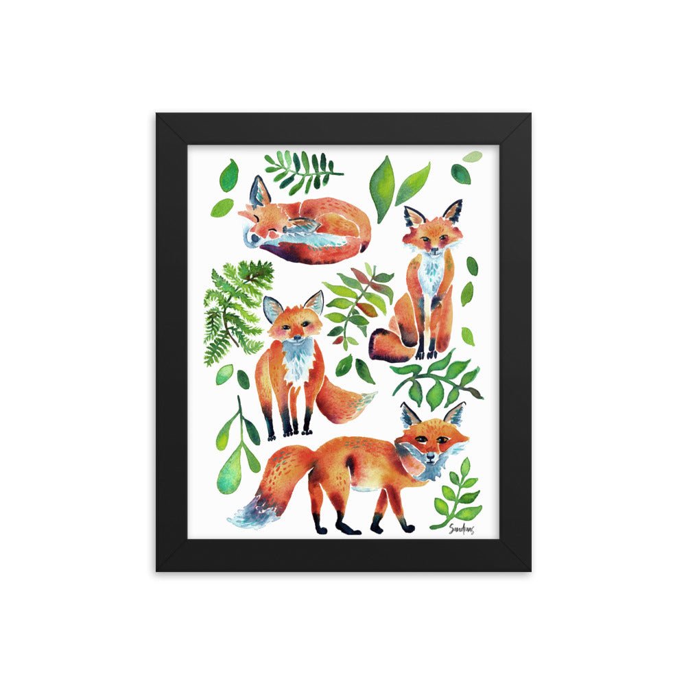 🦊 Framed Poster – Watercolor Foxes – Cozy Woodland Charm for Your Walls - SANDRAAS