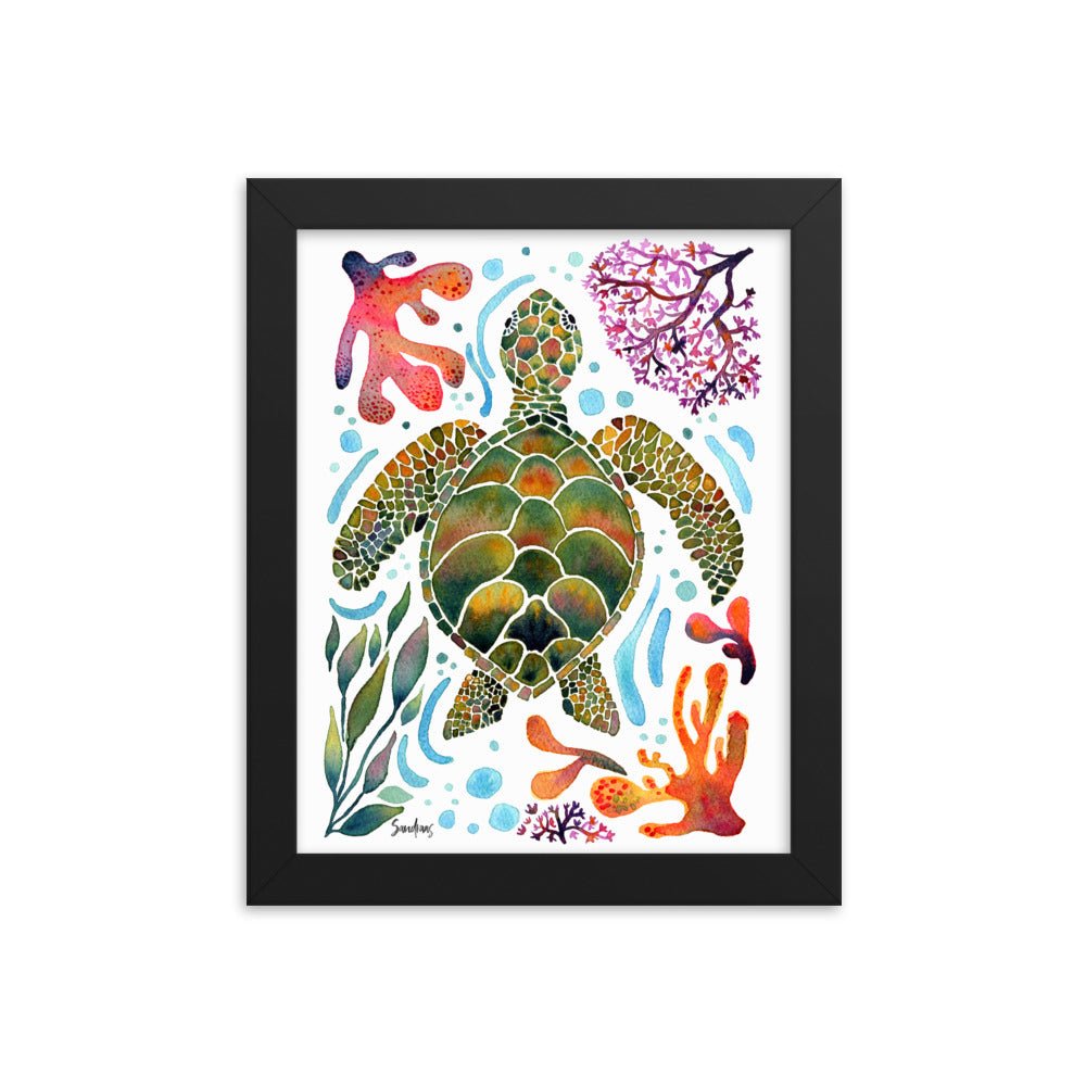 🐢 Framed Poster – Turtle & Corals – Ocean Calm Meets Artful Charm - SANDRAAS