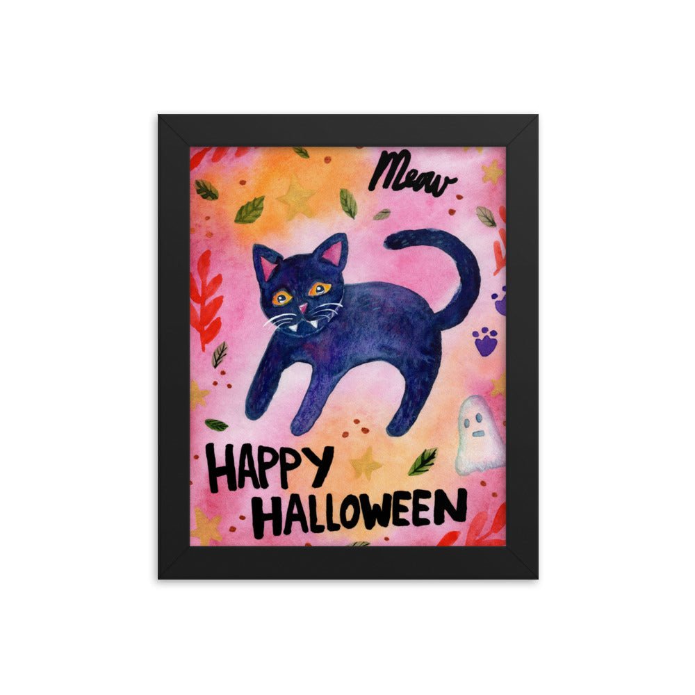 Framed Poster – Halloween Black Cat "Meow" 🐈⬛🎃 - SANDRAAS
