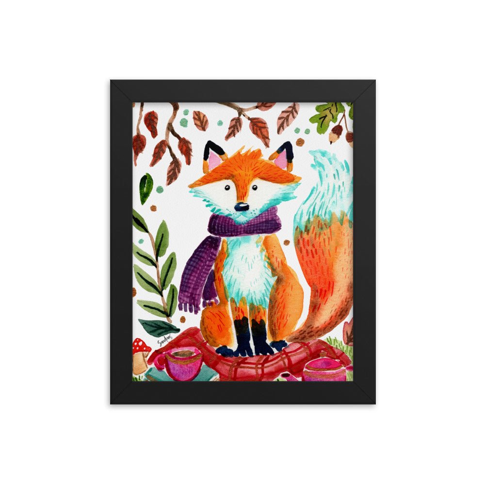 Cozy Fox Picknicking Autumn Scene – Framed Poster 🍂🦊✨ - SANDRAAS