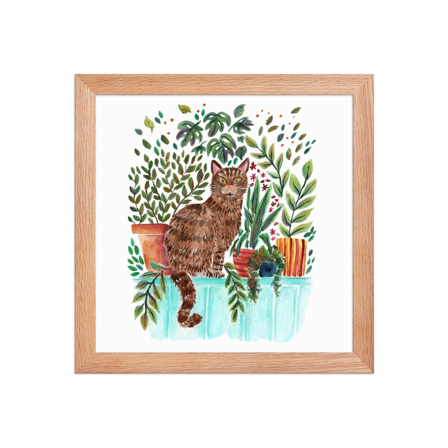 Framed Poster – Cat in the Window 🐱🌿 | Cozy Watercolor Wall Art for Cat Lovers & Plant People - SANDRAAS