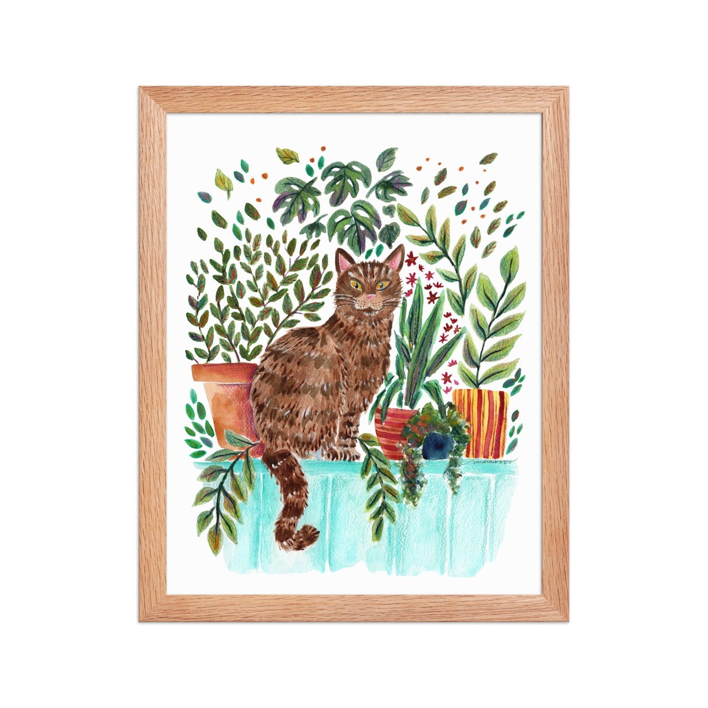 Framed Poster – Cat in the Window 🐱🌿 | Cozy Watercolor Wall Art for Cat Lovers & Plant People - SANDRAAS