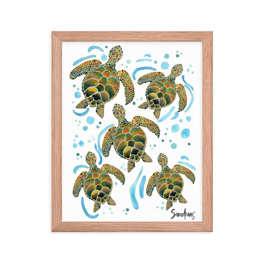🐢 Framed Poster – Watercolor Turtles & Bubbles – A Peaceful Ocean Moment - SANDRAAS