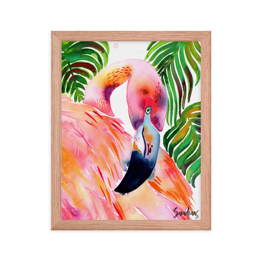 🦩 Framed Poster – Flamingo & Tropical Leaves – A Splash of Pink Paradise - SANDRAAS