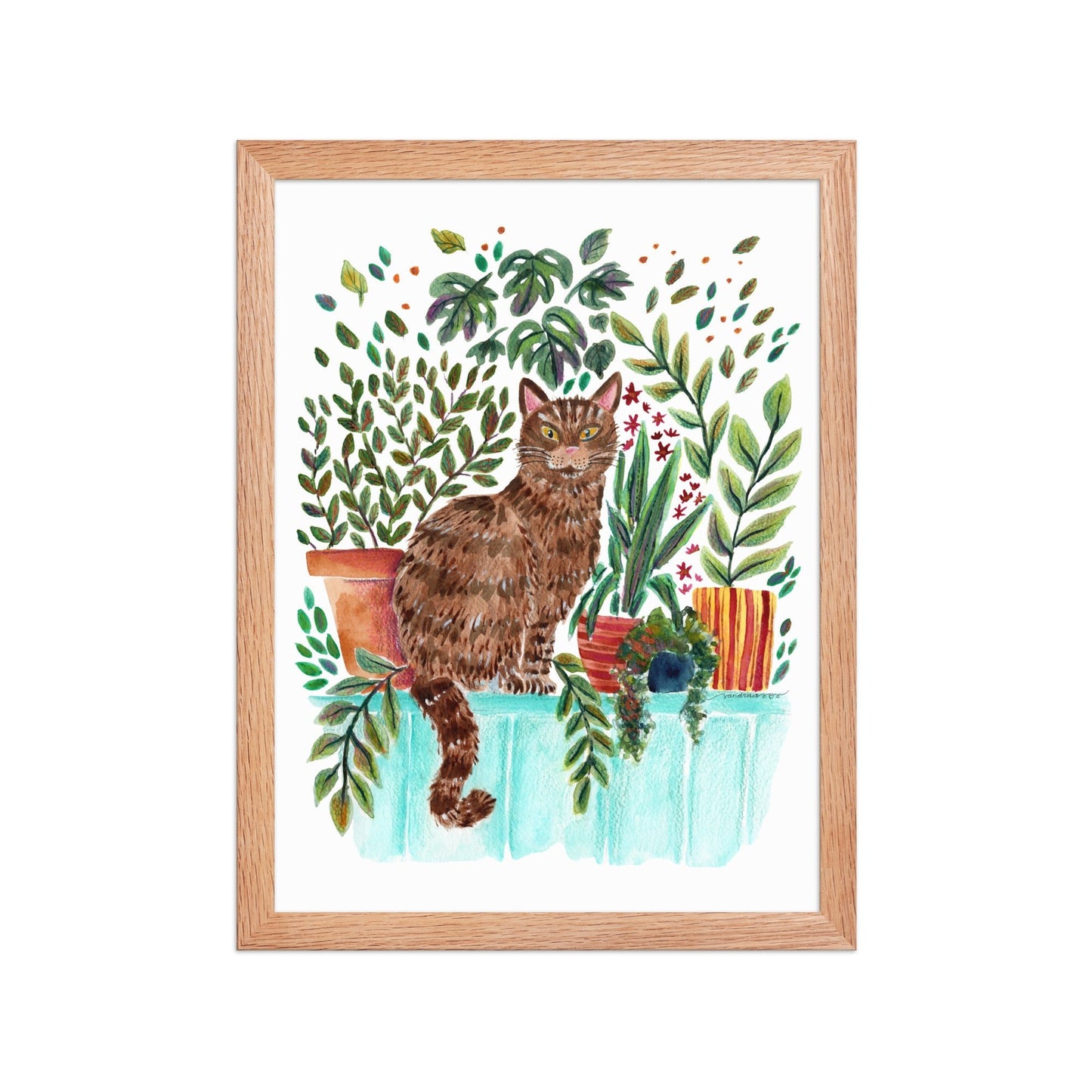 Framed Poster – Cat in the Window 🐱🌿 | Cozy Watercolor Wall Art for Cat Lovers & Plant People - SANDRAAS