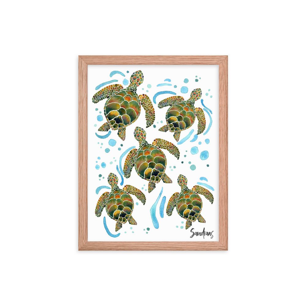 🐢 Framed Poster – Watercolor Turtles & Bubbles – A Peaceful Ocean Moment - SANDRAAS