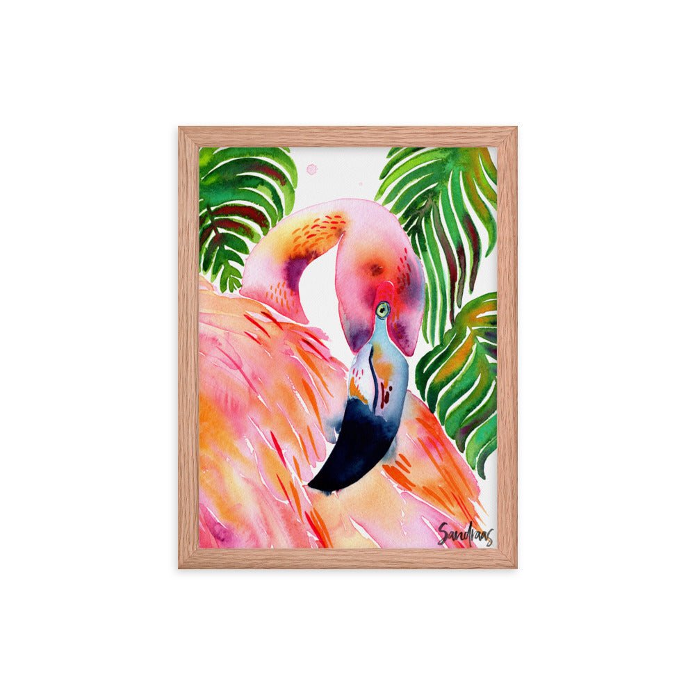 🦩 Framed Poster – Flamingo & Tropical Leaves – A Splash of Pink Paradise - SANDRAAS