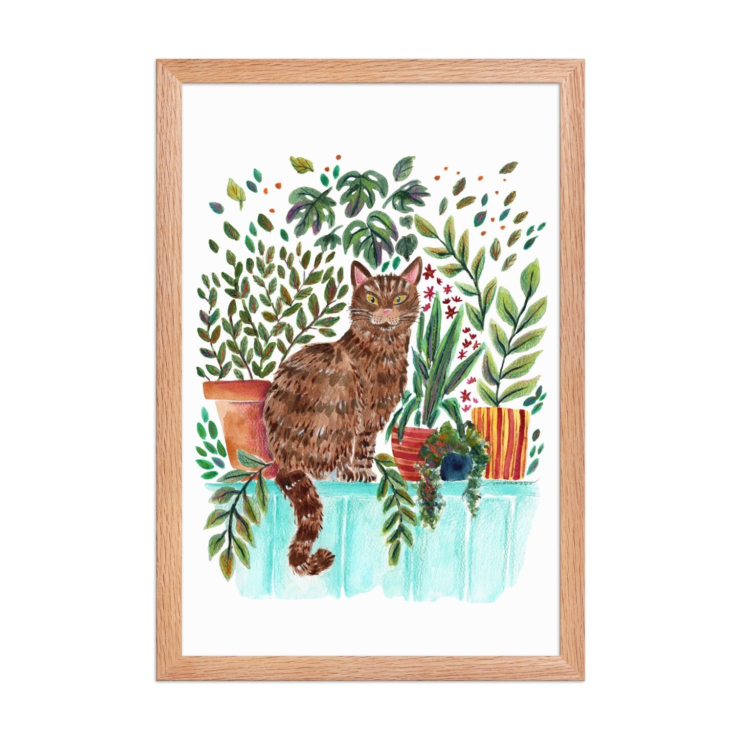 Framed Poster – Cat in the Window 🐱🌿 | Cozy Watercolor Wall Art for Cat Lovers & Plant People - SANDRAAS