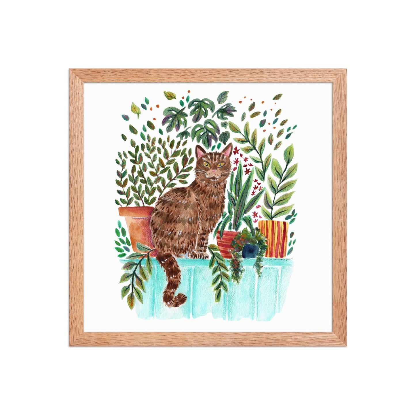 Framed Poster – Cat in the Window 🐱🌿 | Cozy Watercolor Wall Art for Cat Lovers & Plant People - SANDRAAS