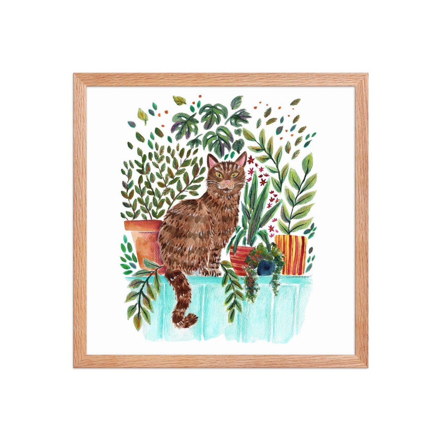 Framed Poster – Cat in the Window 🐱🌿 | Cozy Watercolor Wall Art for Cat Lovers & Plant People - SANDRAAS