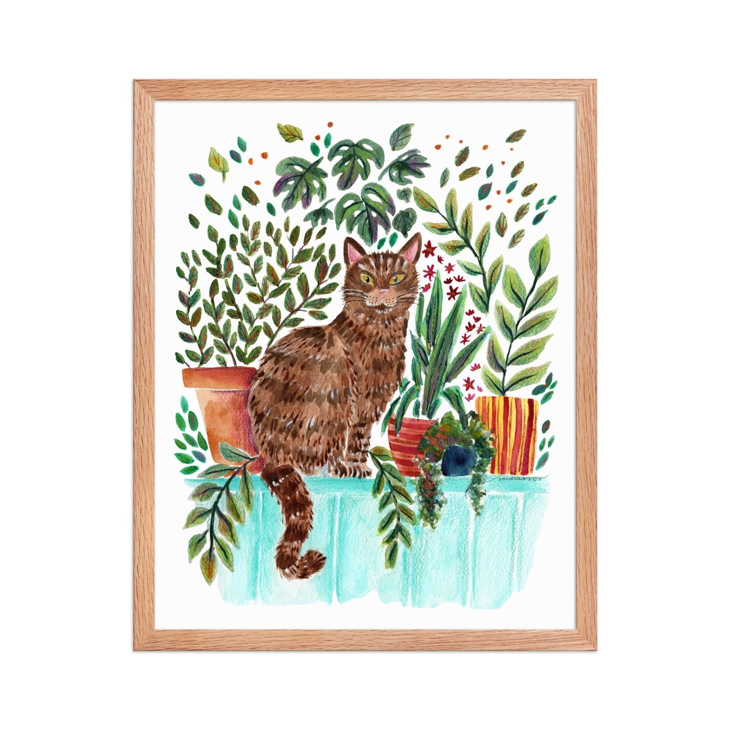 Framed Poster – Cat in the Window 🐱🌿 | Cozy Watercolor Wall Art for Cat Lovers & Plant People - SANDRAAS