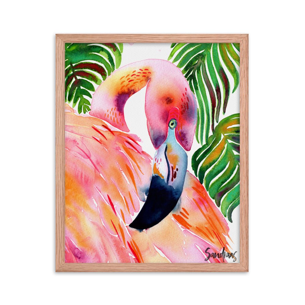 🦩 Framed Poster – Flamingo & Tropical Leaves – A Splash of Pink Paradise - SANDRAAS