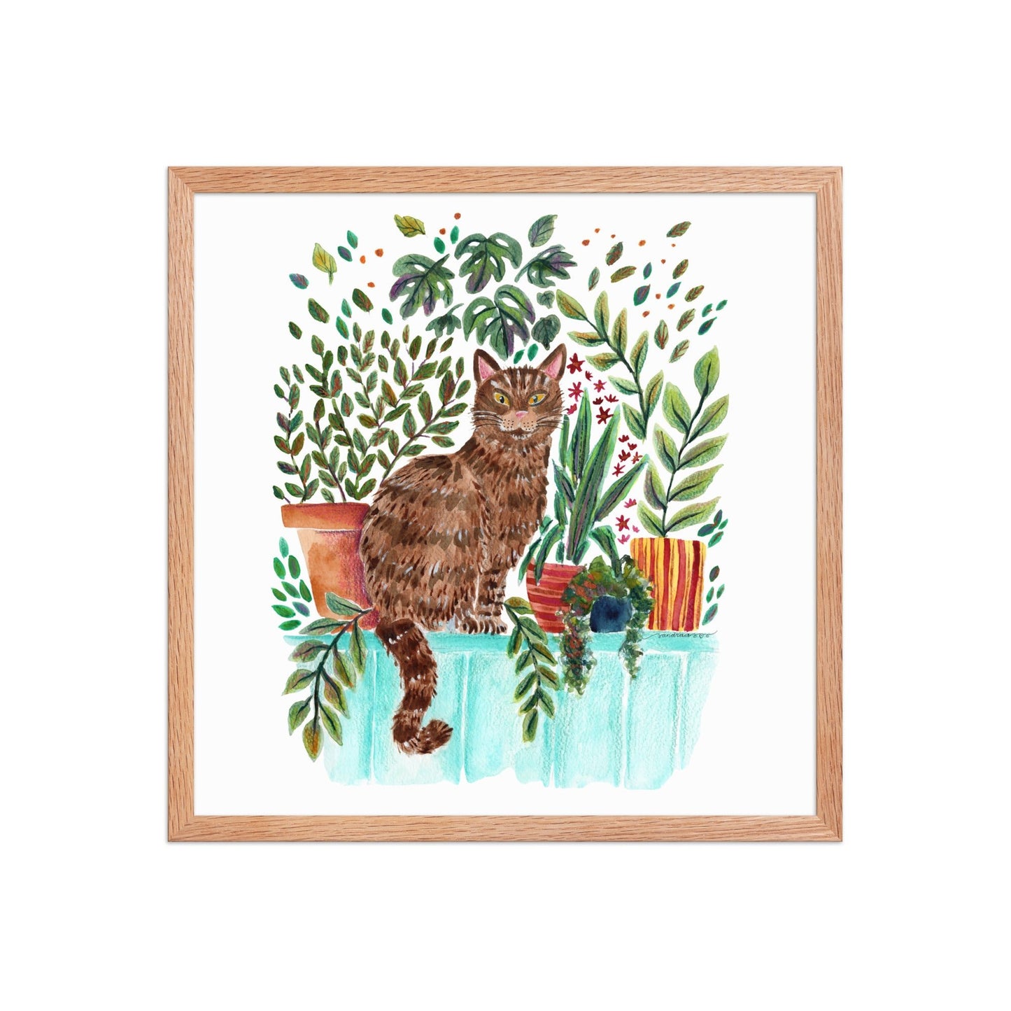 Framed Poster – Cat in the Window 🐱🌿 | Cozy Watercolor Wall Art for Cat Lovers & Plant People - SANDRAAS