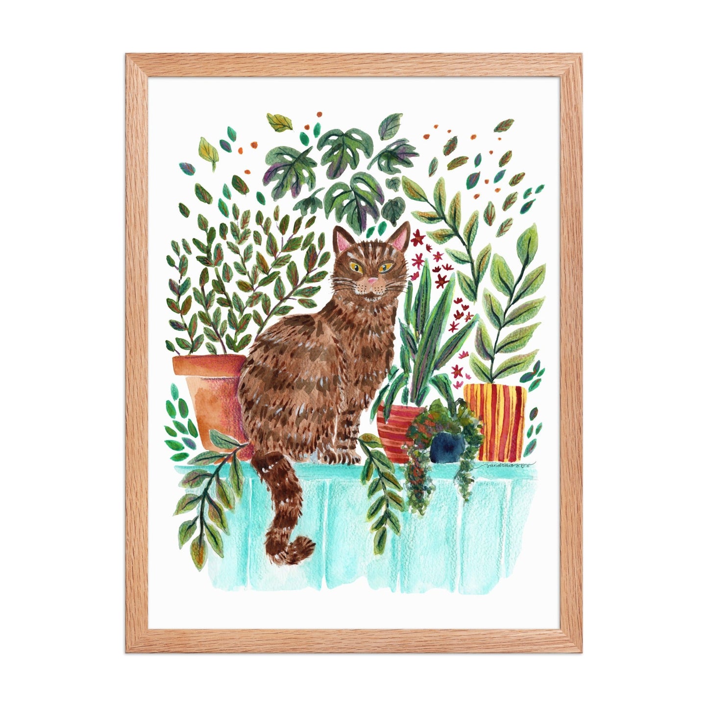 Framed Poster – Cat in the Window 🐱🌿 | Cozy Watercolor Wall Art for Cat Lovers & Plant People - SANDRAAS