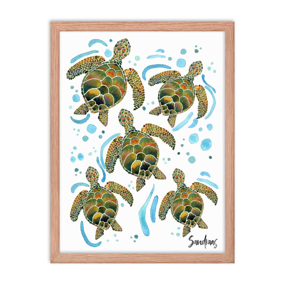 🐢 Framed Poster – Watercolor Turtles & Bubbles – A Peaceful Ocean Moment - SANDRAAS