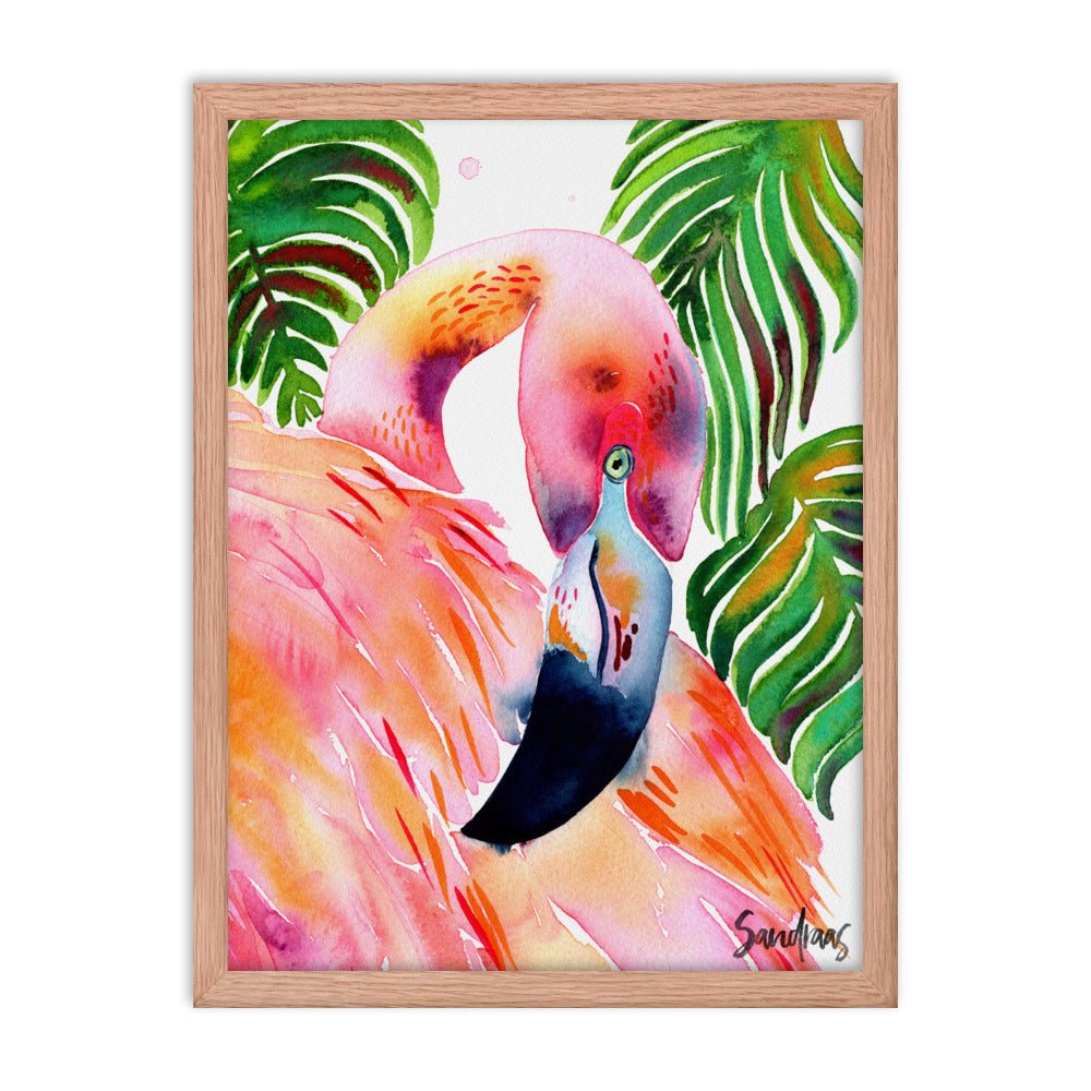 🦩 Framed Poster – Flamingo & Tropical Leaves – A Splash of Pink Paradise - SANDRAAS