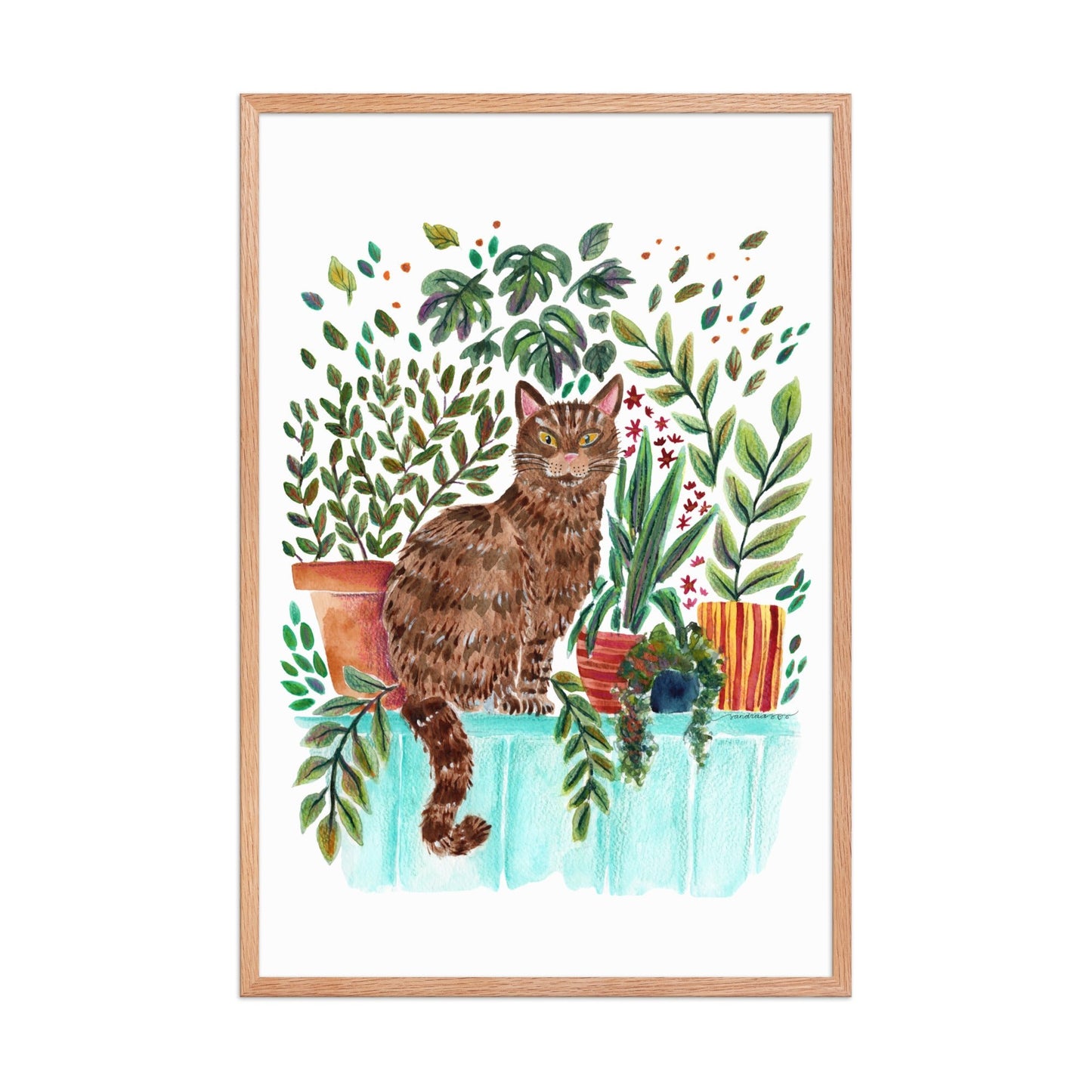 Framed Poster – Cat in the Window 🐱🌿 | Cozy Watercolor Wall Art for Cat Lovers & Plant People - SANDRAAS