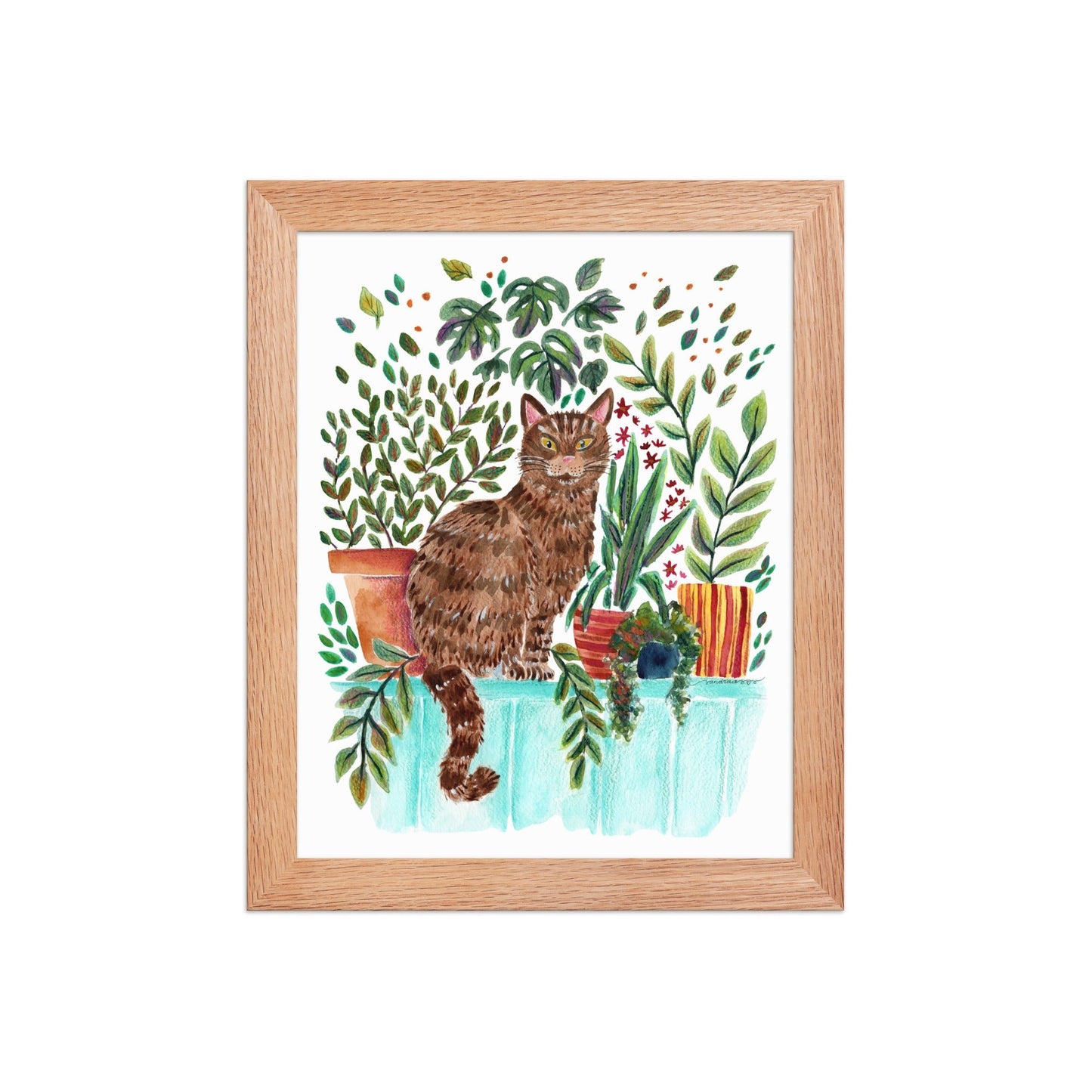 Framed Poster – Cat in the Window 🐱🌿 | Cozy Watercolor Wall Art for Cat Lovers & Plant People - SANDRAAS