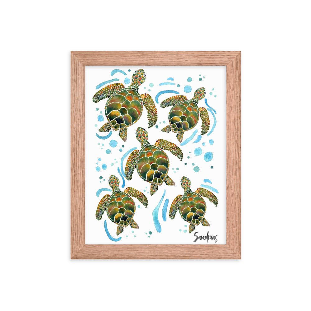 🐢 Framed Poster – Watercolor Turtles & Bubbles – A Peaceful Ocean Moment - SANDRAAS