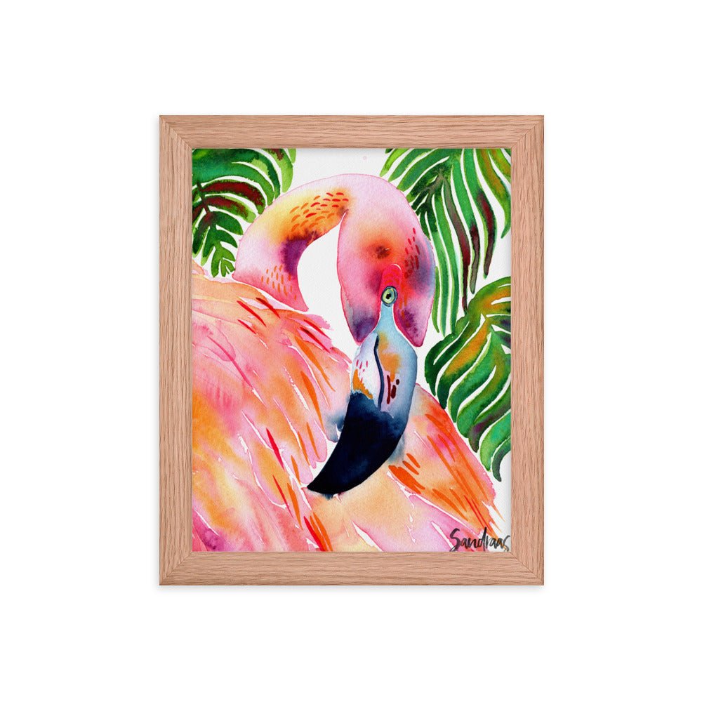 🦩 Framed Poster – Flamingo & Tropical Leaves – A Splash of Pink Paradise - SANDRAAS