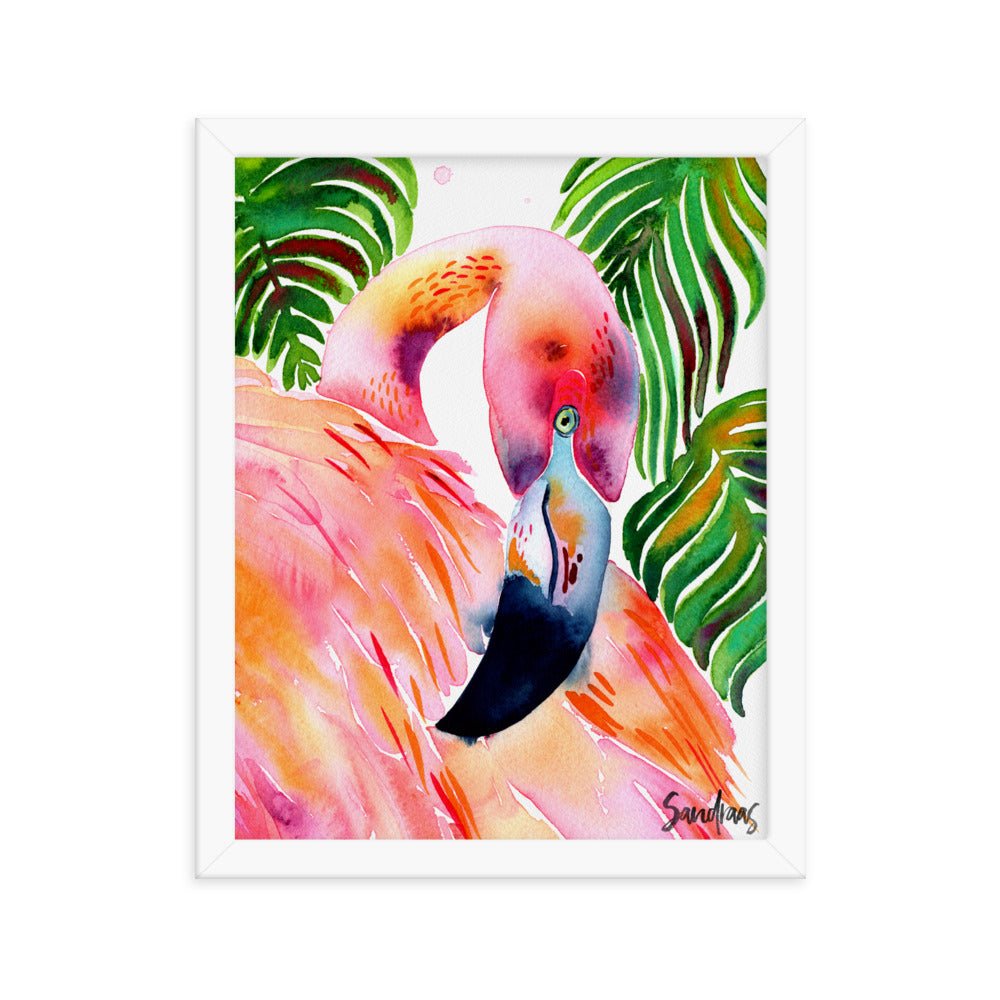 🦩 Framed Poster – Flamingo & Tropical Leaves – A Splash of Pink Paradise - SANDRAAS