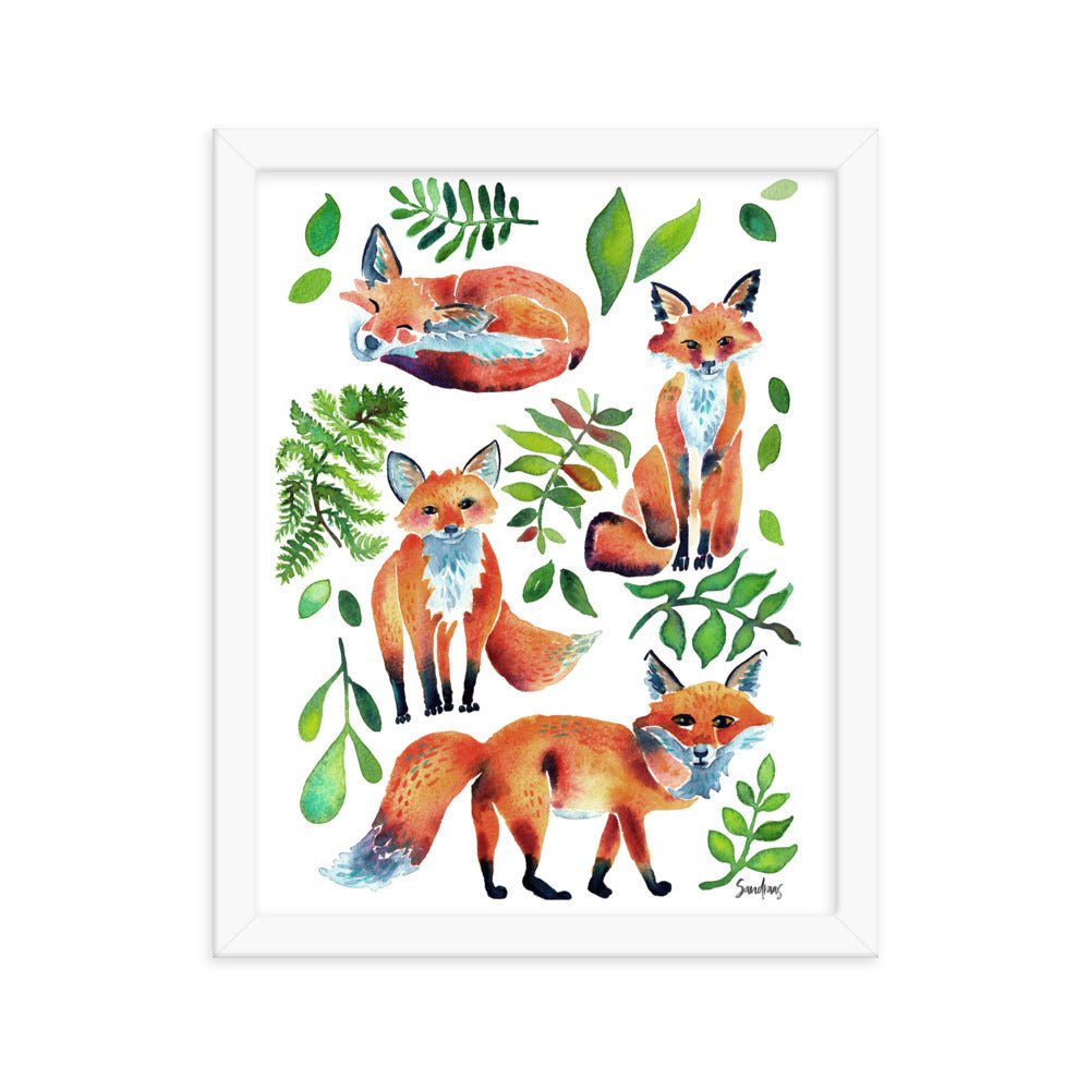 🦊 Framed Poster – Watercolor Foxes – Cozy Woodland Charm for Your Walls - SANDRAAS