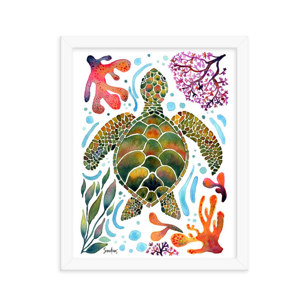 🐢 Framed Poster – Turtle & Corals – Ocean Calm Meets Artful Charm - SANDRAAS