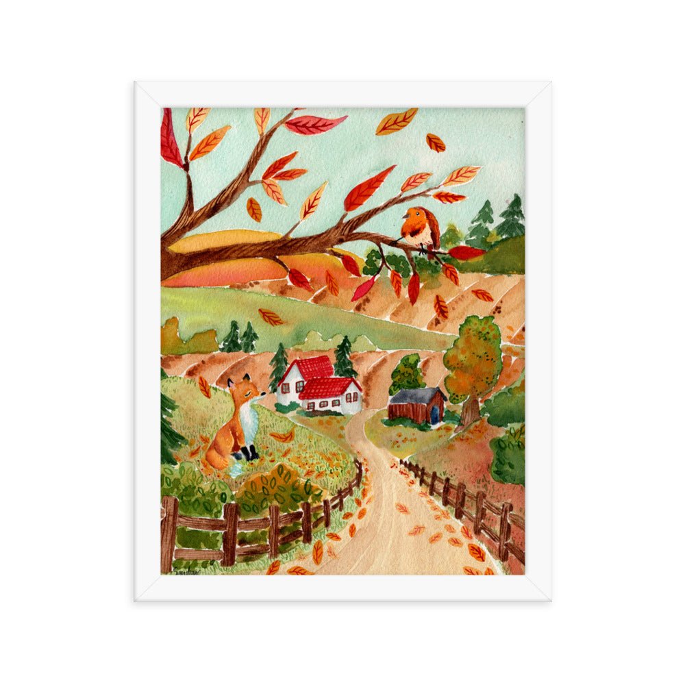 Framed Poster – Autumn Scene with Fox & Robin 🍂🦊 - SANDRAAS