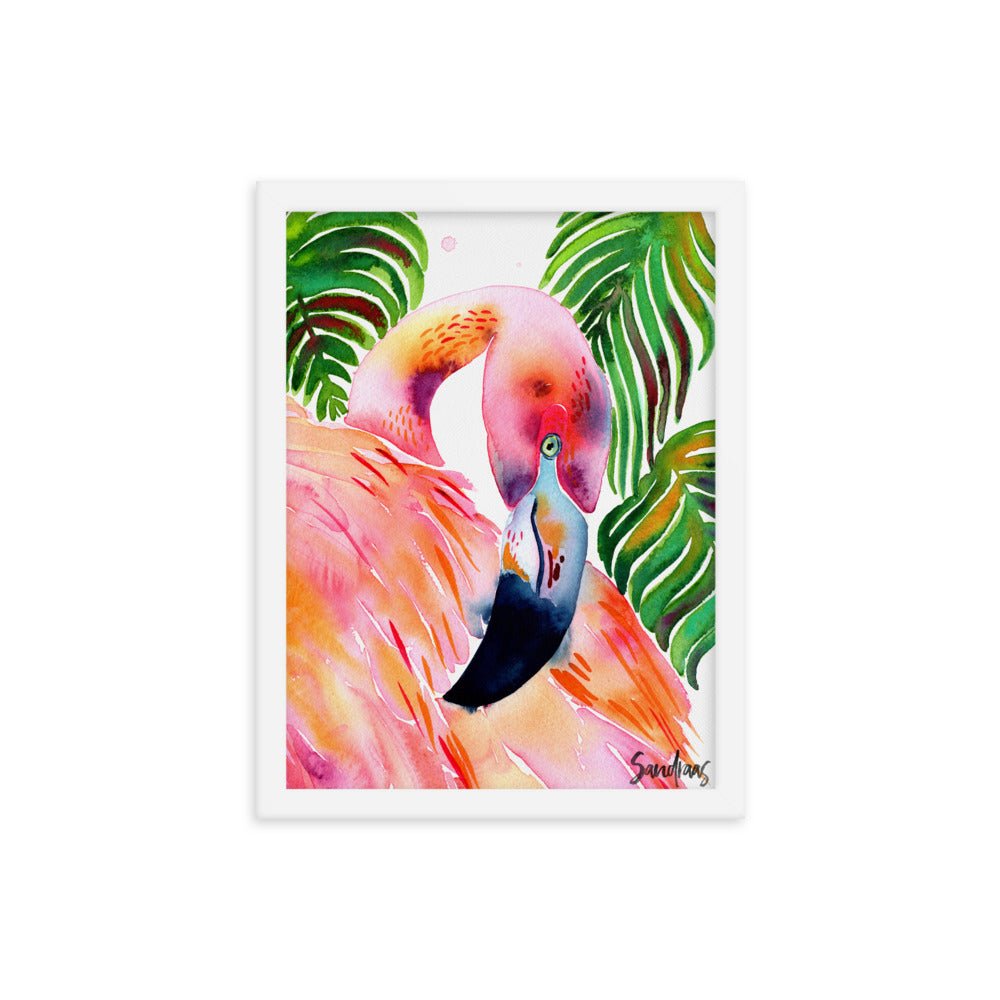 🦩 Framed Poster – Flamingo & Tropical Leaves – A Splash of Pink Paradise - SANDRAAS