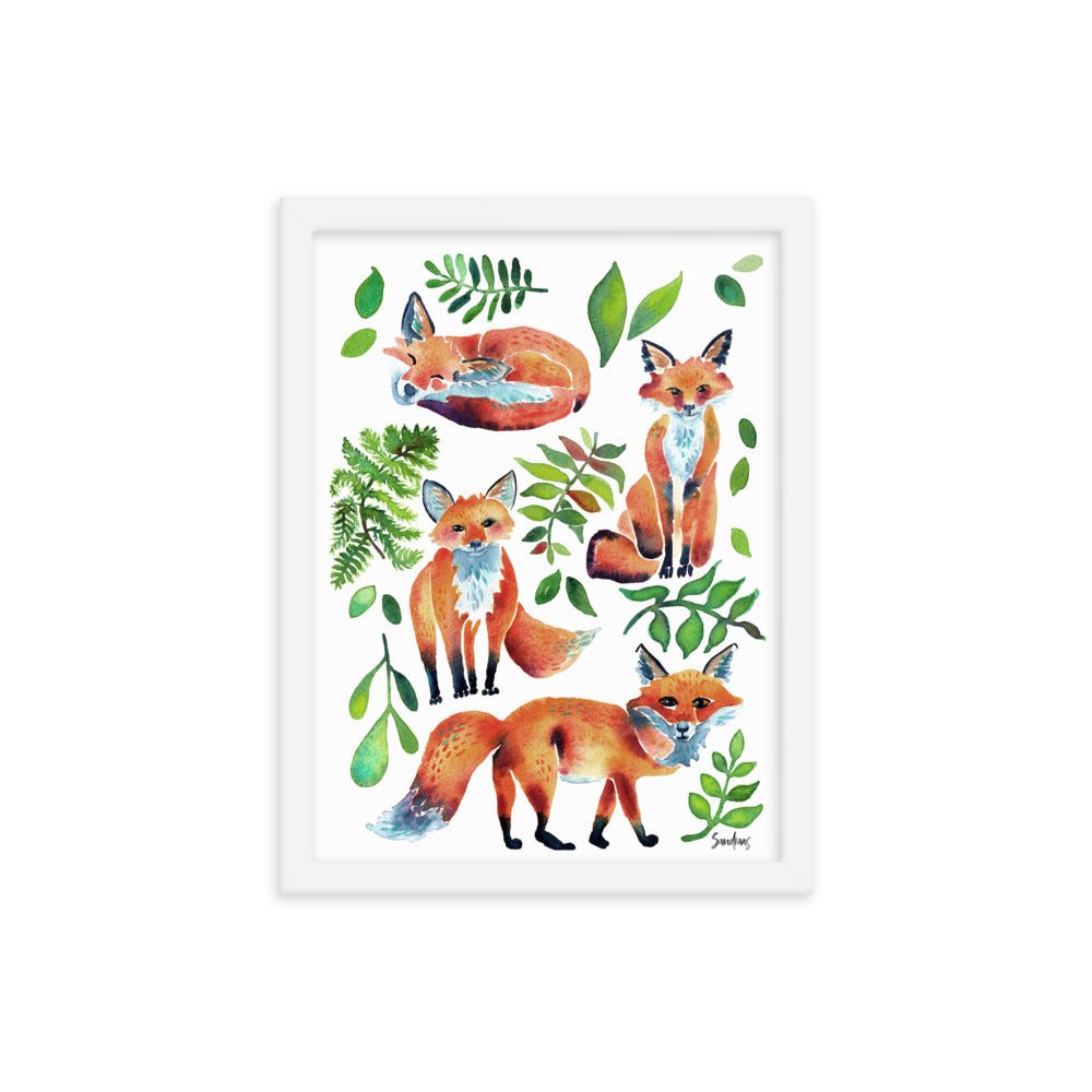 🦊 Framed Poster – Watercolor Foxes – Cozy Woodland Charm for Your Walls - SANDRAAS