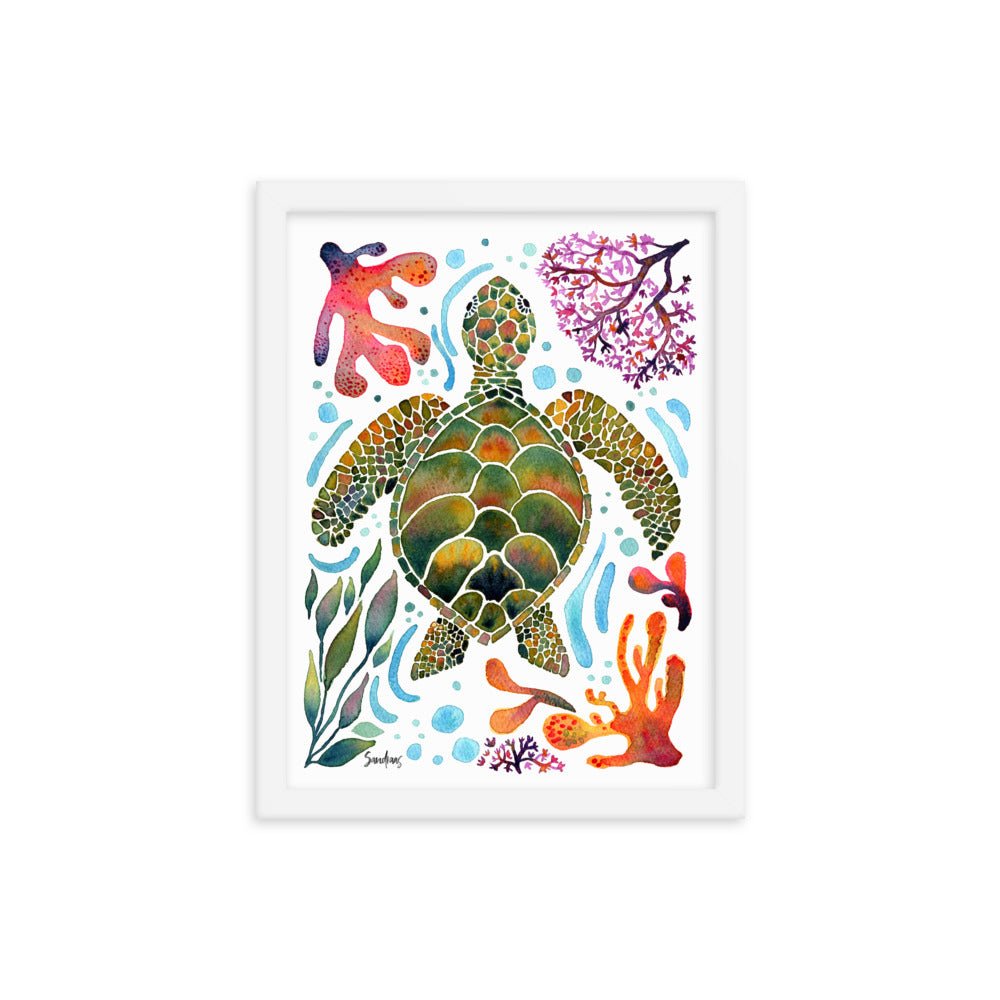 🐢 Framed Poster – Turtle & Corals – Ocean Calm Meets Artful Charm - SANDRAAS